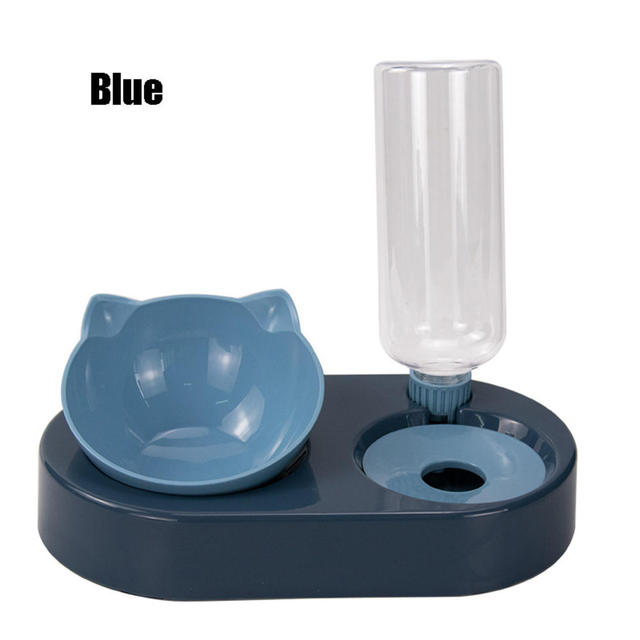 Pet Double Bowls Food Water Feeder With Auto Water Dispenser