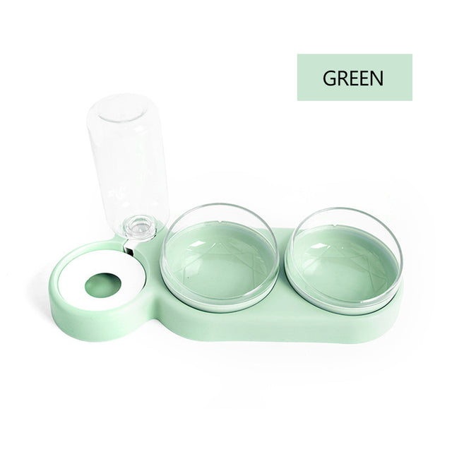 Pet Double Bowls Food Water Feeder With Auto Water Dispenser