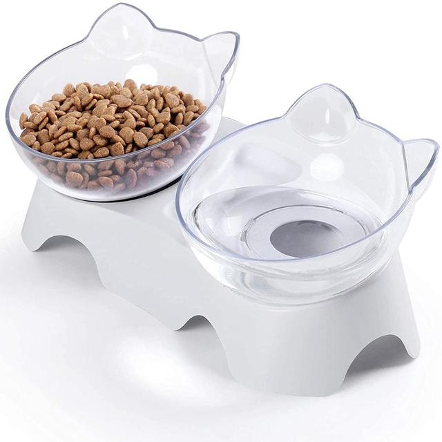 Pet Double Bowls Food Water Feeder With Auto Water Dispenser