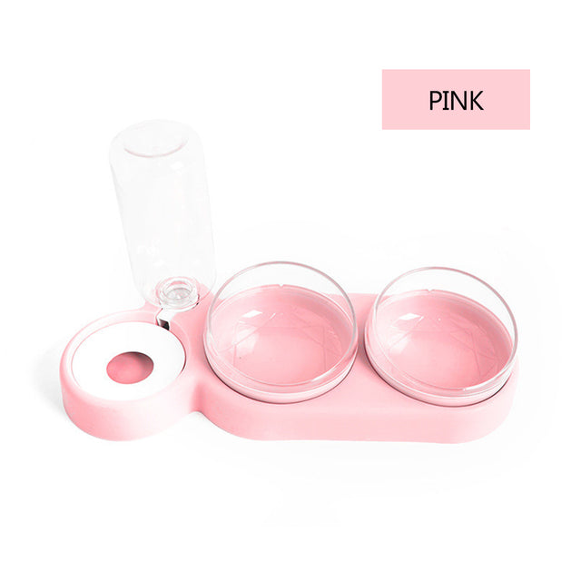 Pet Double Bowls Food Water Feeder With Auto Water Dispenser