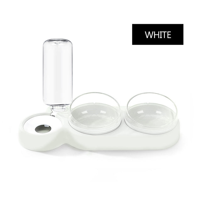 Pet Double Bowls Food Water Feeder With Auto Water Dispenser