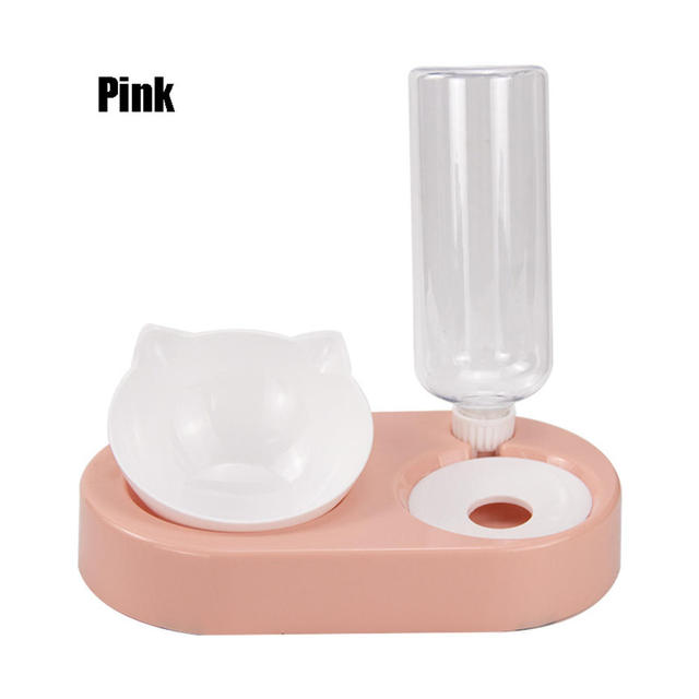 Pet Double Bowls Food Water Feeder With Auto Water Dispenser