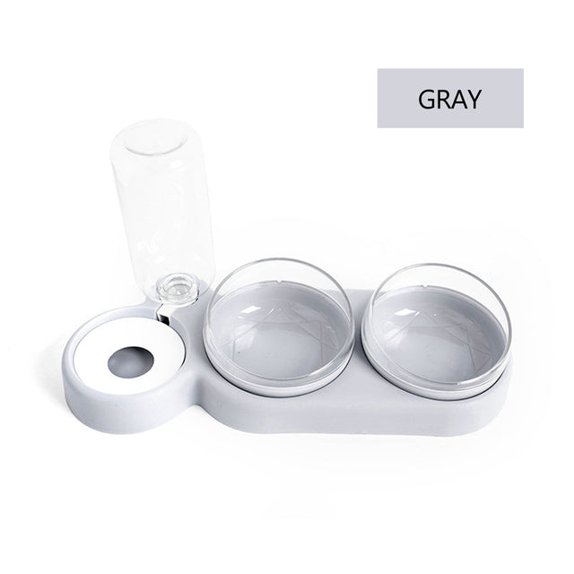 Pet Double Bowls Food Water Feeder With Auto Water Dispenser